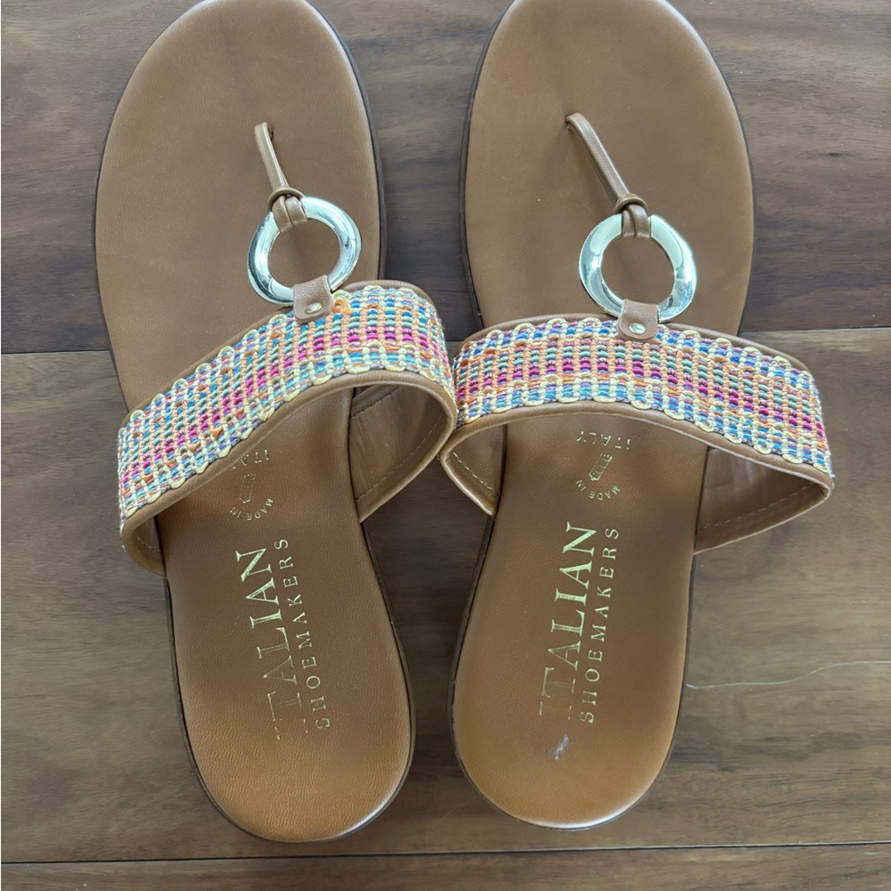 Italian Shoemakers Brown Sandals with Multicolor Strap